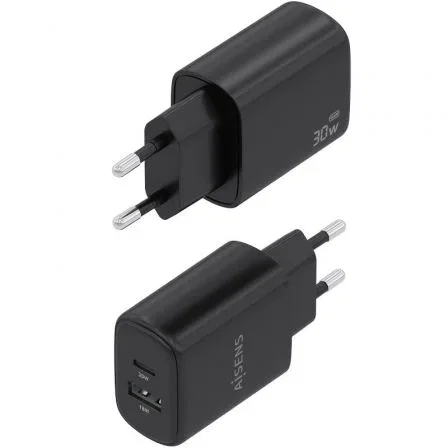 Aisens Cargador GaN 30W con USB-C PD 3.0 y USB-A QC 3.0, Negro Aisens Cargador GaN 30W con USB-C PD 3.0 y USB-A QC 3.0, Negro
